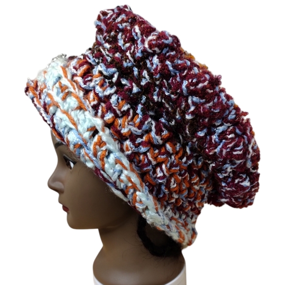 Bohemian slouchy beret handmade crochet unique hat - Picture 4 of 5